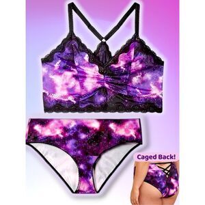 Torrid Galaxy Lingerie Set 4X Racerback Bralette & Panty Purple Cage Back NWT